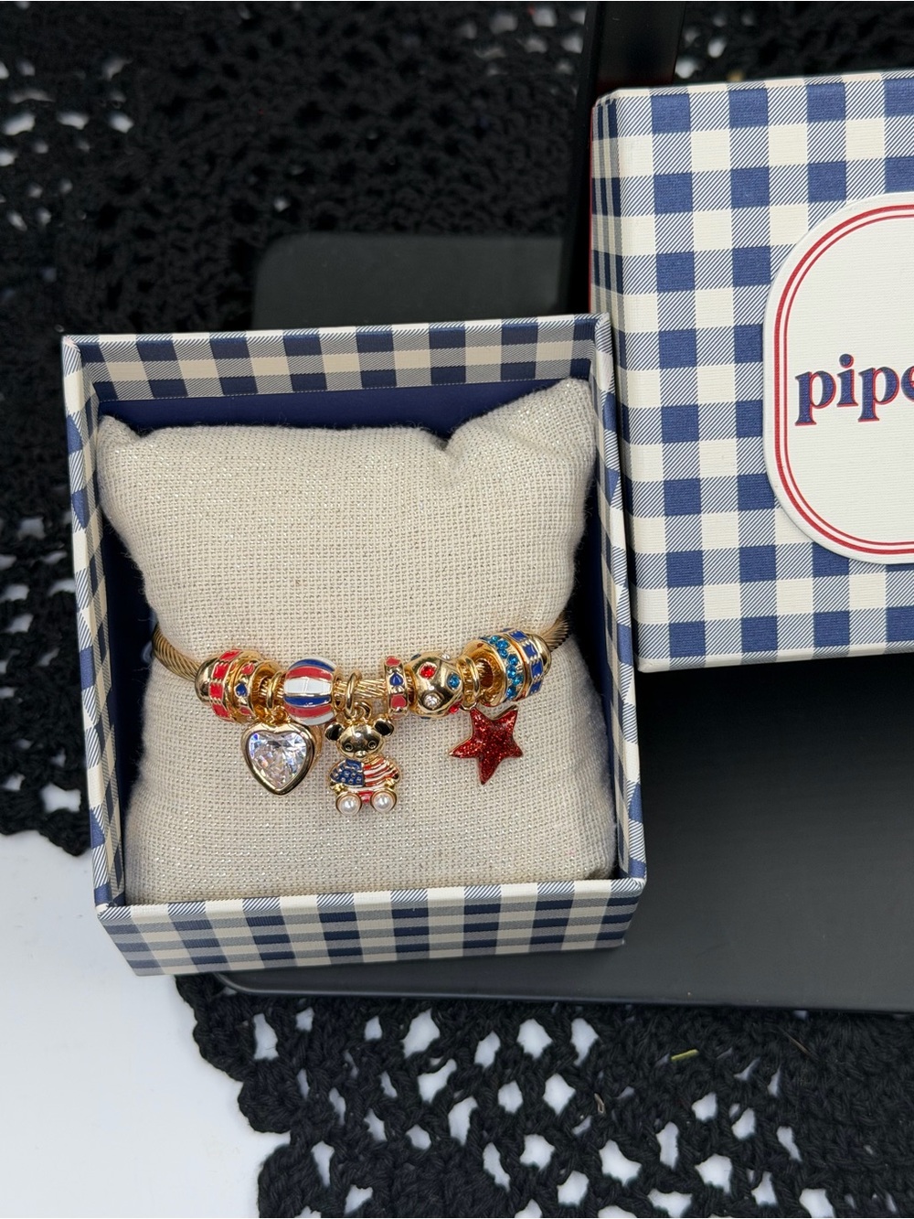 patriotic charm bracelet usa bear heart star stretch bracelet nwt